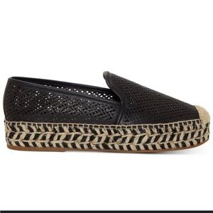 NEW Vince Camuto Hamorra‎ Espadrilles Black Leather Slip On Shoes Size 5